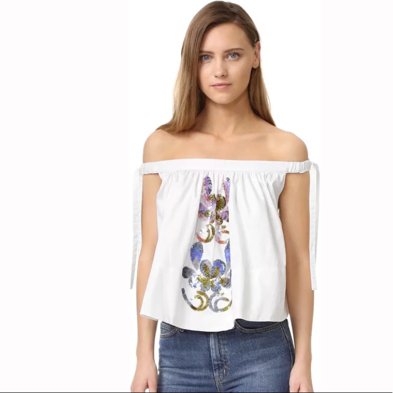 Cynthia Rowley Off-Shoulder Floral Sequin Top